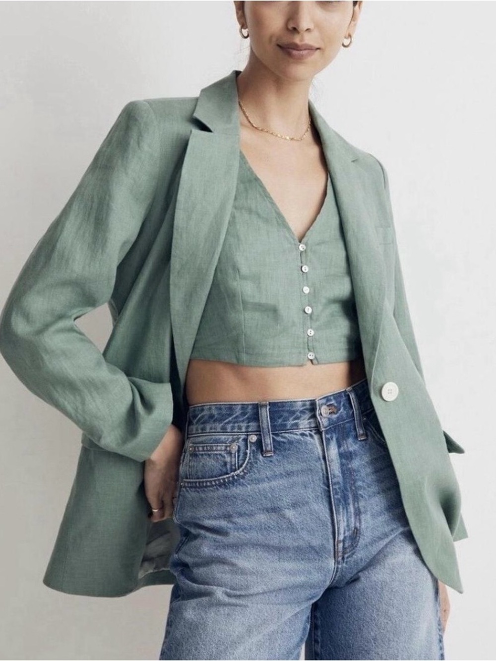 Madewell The Larsen Linen Blazer Trellis Green Relaxed Career Jacket Size Medium